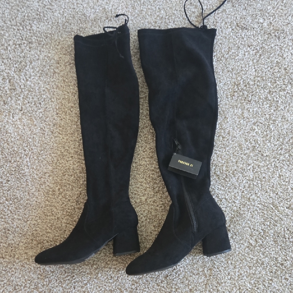 Forever 21 Suede Black Over-the-Knee Boots